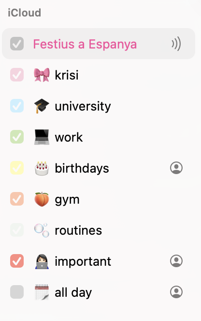 categorías calendario
