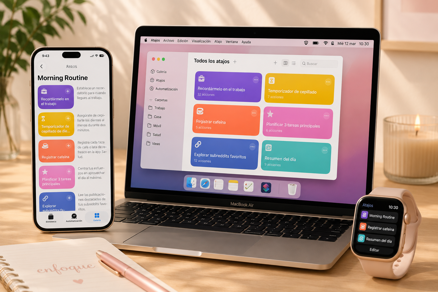 Aplicación Atajos de Apple en diferentes dispositivos del ecosistema Apple